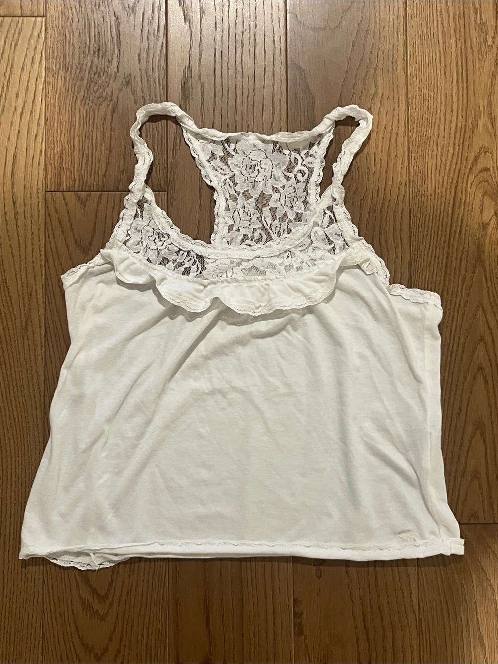 Vintage Abercrombie & Fitch Women's White Lace Racerback Tank Top